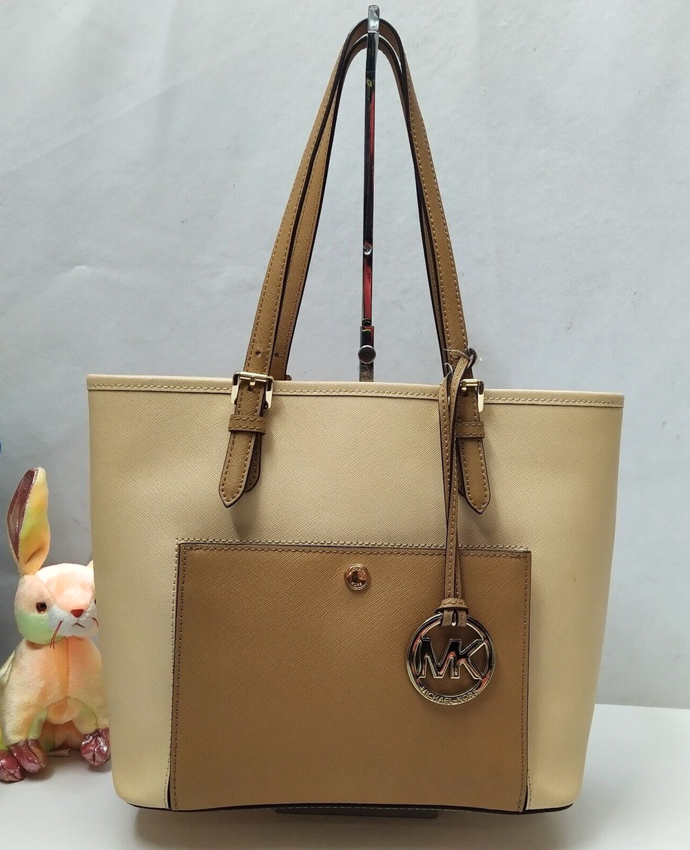 Michael Kors Jet Set Beige Leather Double Handles Tote Shoulder Bag
